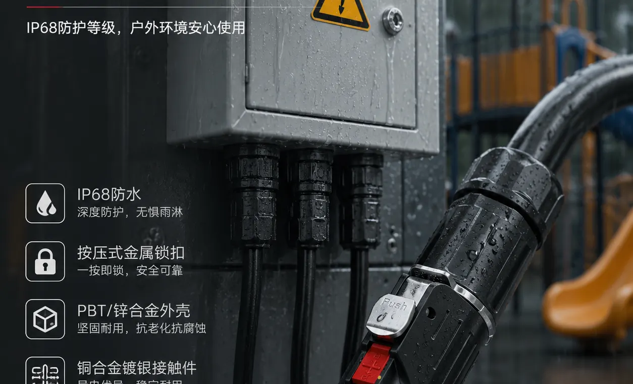 户外游乐设施为什么更需要防水安全连接器?EW-LP32选型要点解析